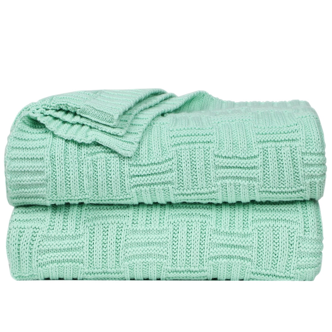 Unique Bargains Cotton Knitted Throw Blanket for Couch, 50" x 60",  Light Green