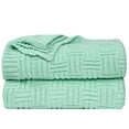 thumbnail image 1 of Unique Bargains Cotton Knitted Throw Blanket for Couch, 50" x 60",  Light Green, 1 of 8