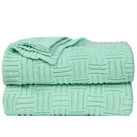 Unique Bargains Cotton Knitted Throw Blanket for Couch, 50" x 60", Light Green