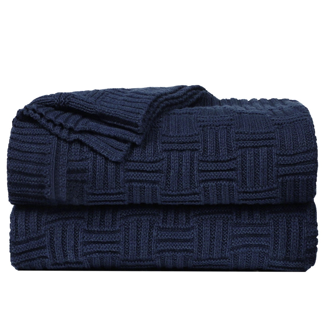 Unique Bargains Cotton Knitted Throw Blanket for Couch, 50" x 60", Navy