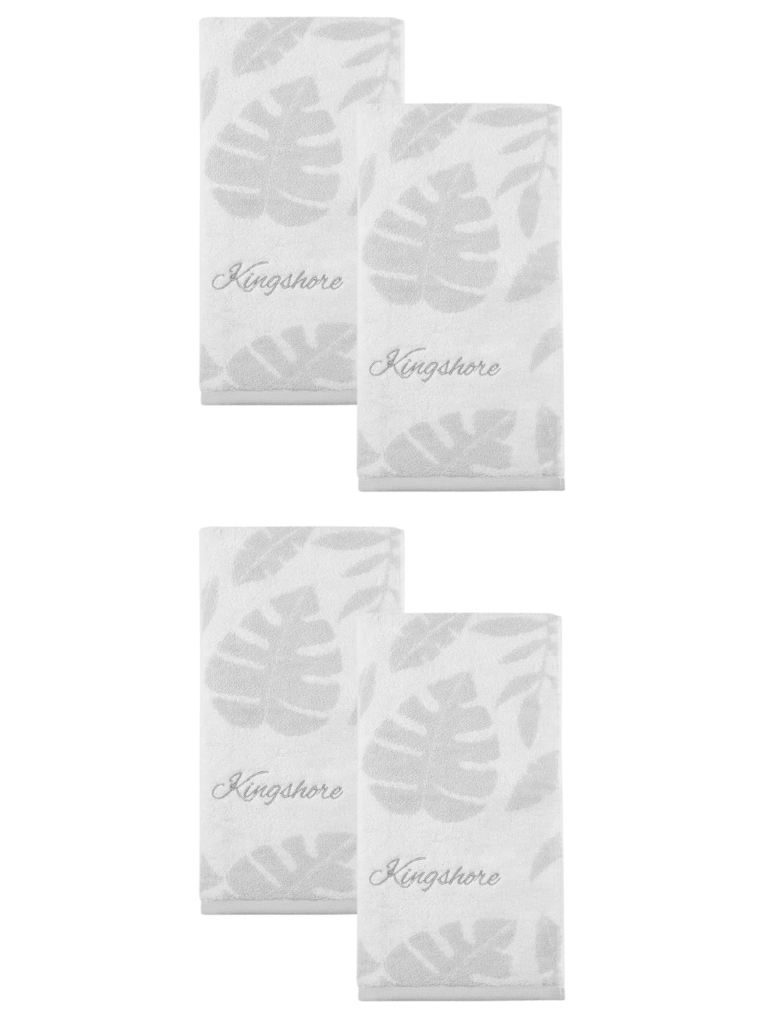 Unique Bargains Cotton Leaf Jacquard Soft Absorbent Hand Towel Grey 28" x 13"