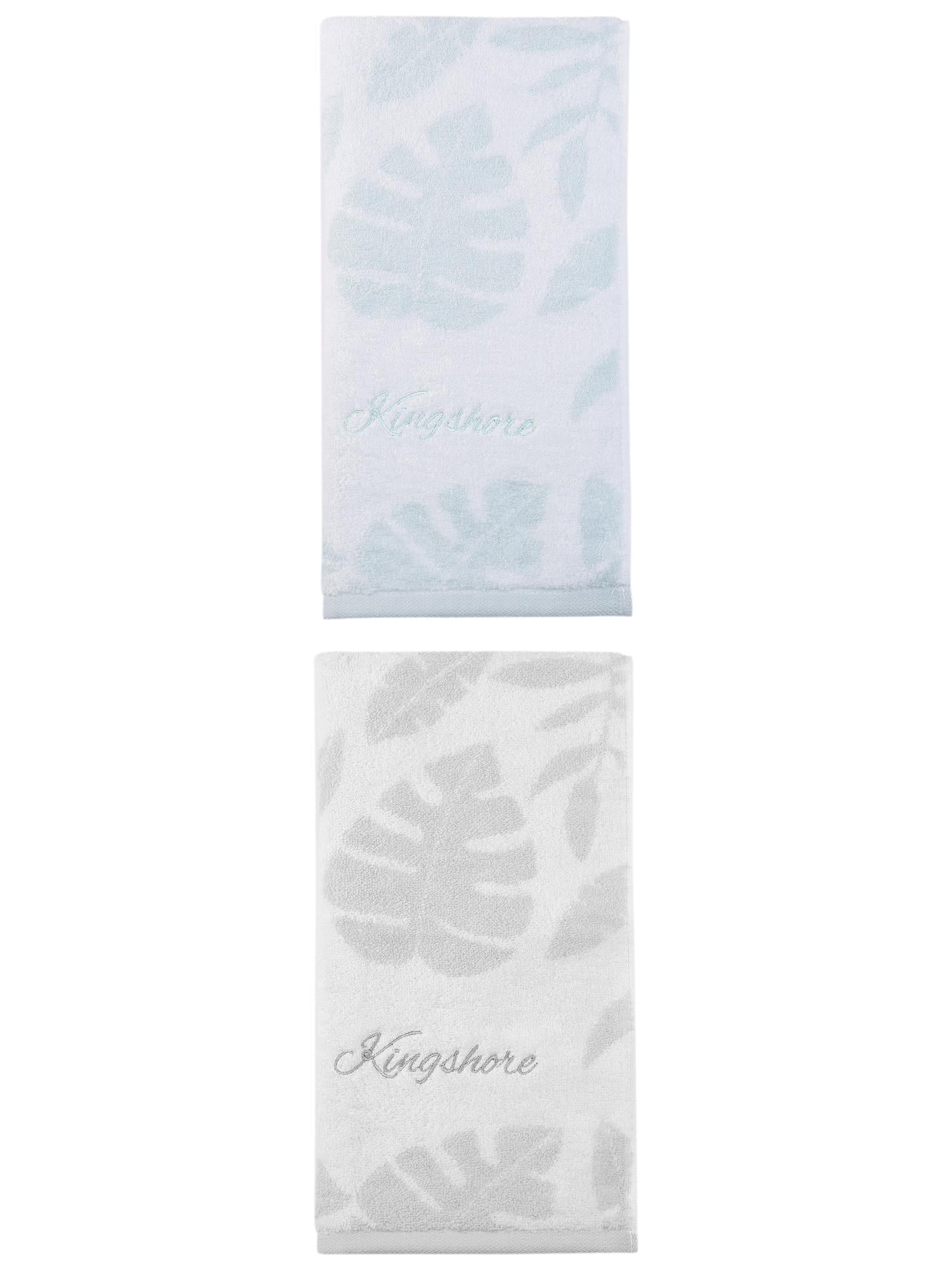Unique Bargains Cotton Leaf Jacquard Soft Absorbent Hand Towel Grey/Green 28" x 13"