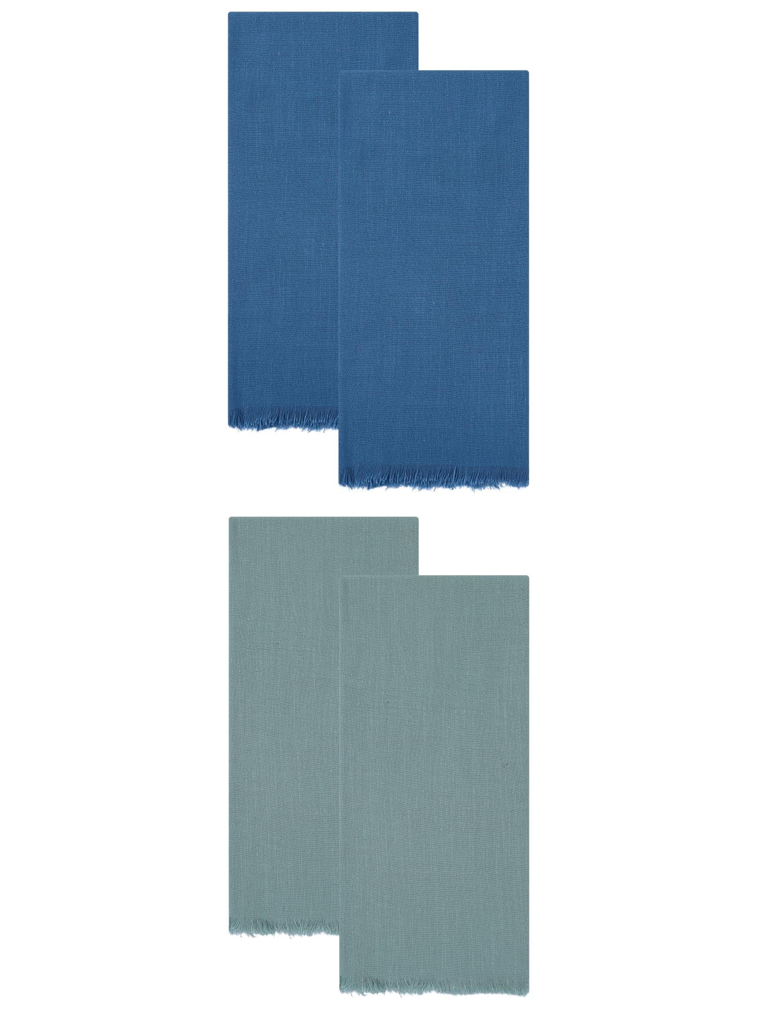 Unique Bargains Cotton Linen Absorbent Kitchen Towels 4 Pack Light Green/Blue 18" x 18"