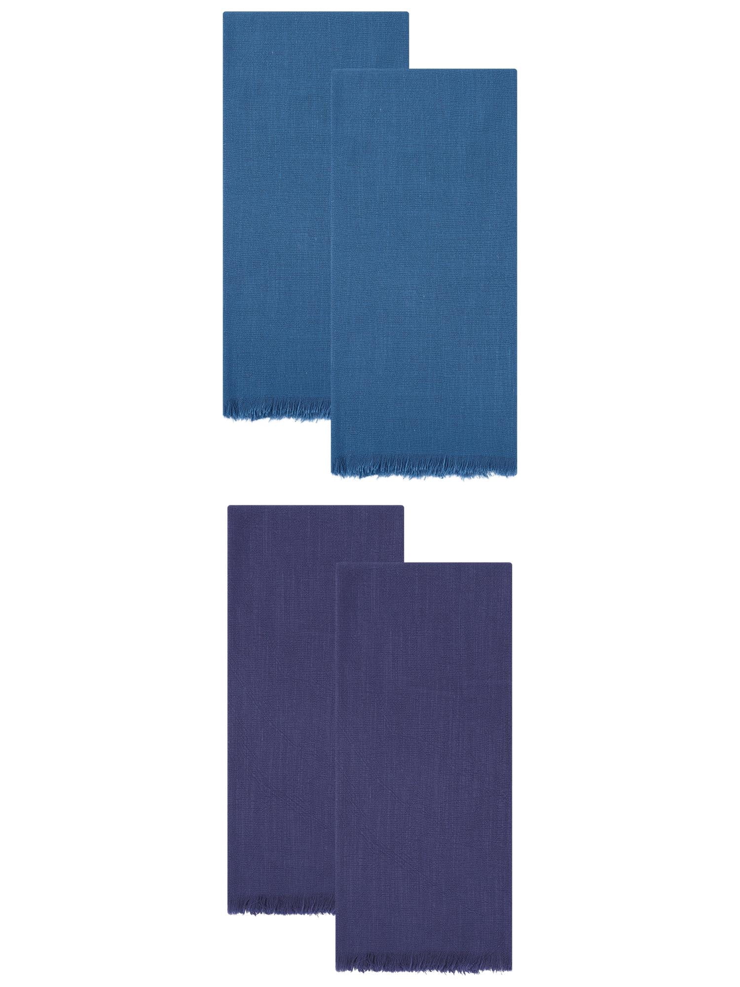 Unique Bargains Cotton Linen Absorbent Kitchen Towels 4 Pack Royal Blue/Blue 18" x 18"