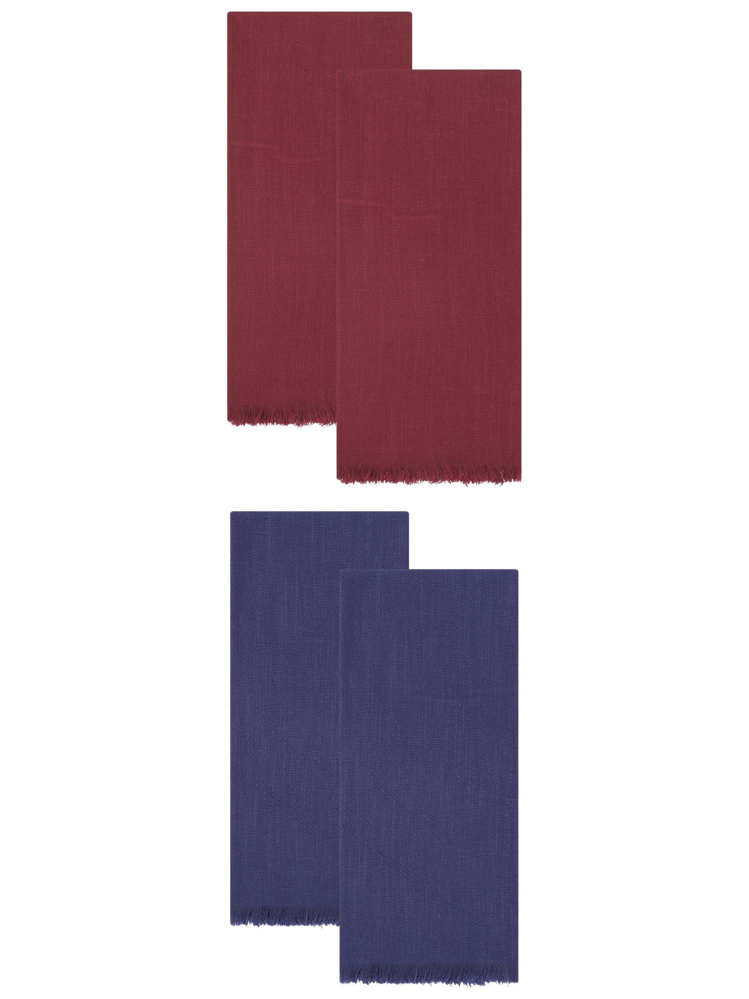 Unique Bargains Cotton Linen Absorbent Kitchen Towels 4 Pack Royal Blue/Claret 18" x 18"