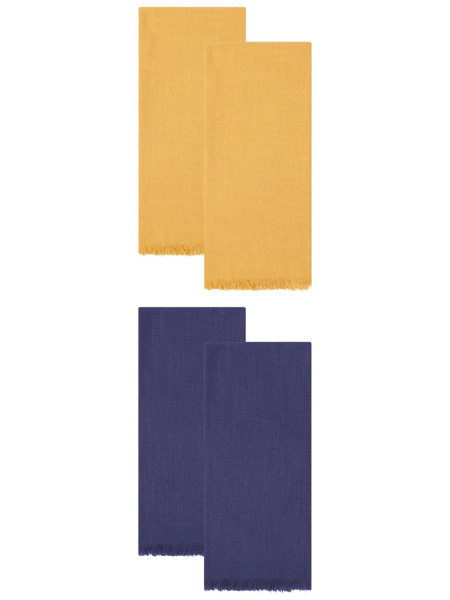 Unique Bargains Cotton Linen Absorbent Kitchen Towels 4 Pack Royal Blue/Yellow 18" x 18"