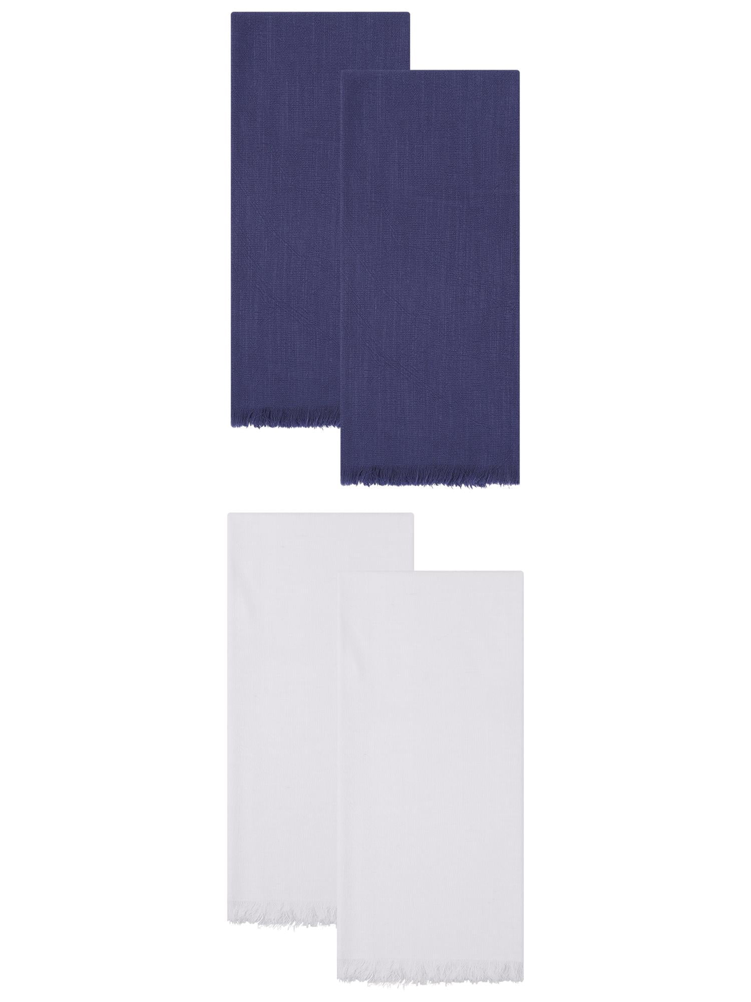 Unique Bargains Cotton Linen Absorbent Kitchen Towels 4 Pack White/Royal Blue 18" x 18"