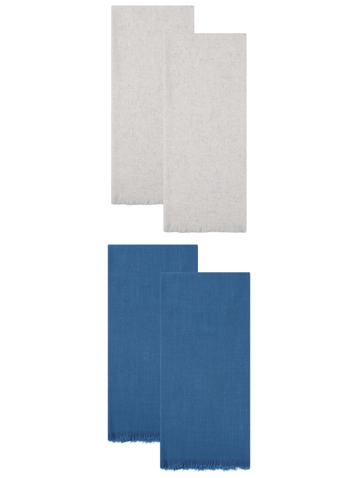 Unique Bargains Cotton Linen Absorbent Soft Kitchen Towels 4 Pack Blue/Apricot 18" x 18"