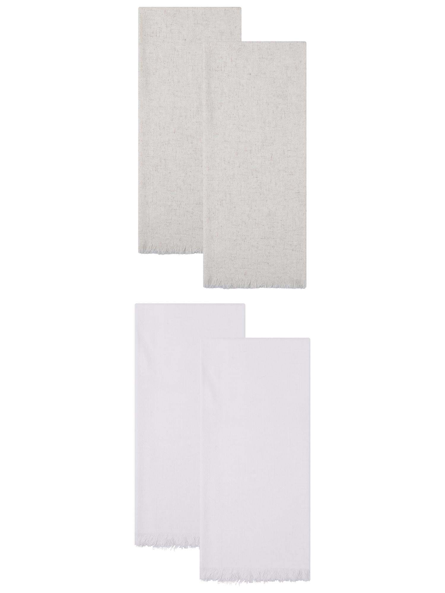 Unique Bargains Cotton Linen Absorbent Soft Kitchen Towels 4 Pack White/Apricot 18" x 18"