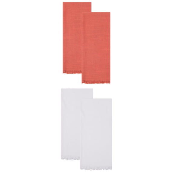 Unique Bargains Cotton Linen Absorbent Soft Kitchen Towels 4 Pack White/Orange 18" x 18"