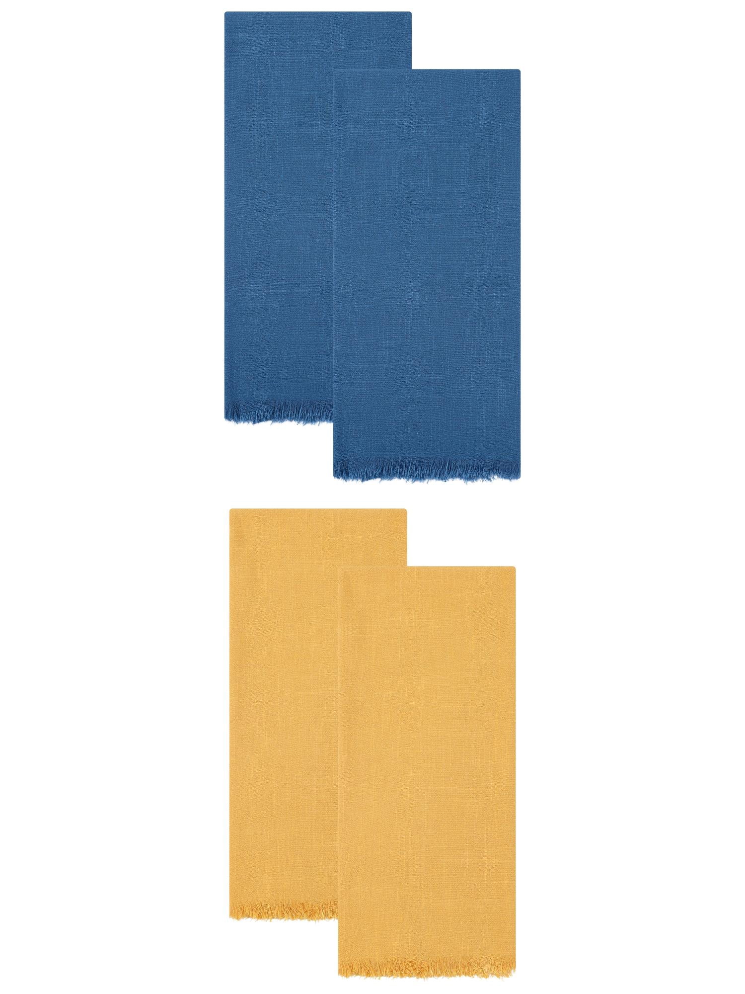 Unique Bargains Cotton Linen Absorbent Soft Kitchen Towels 4 Pack Yellow/Blue 18" x 18"