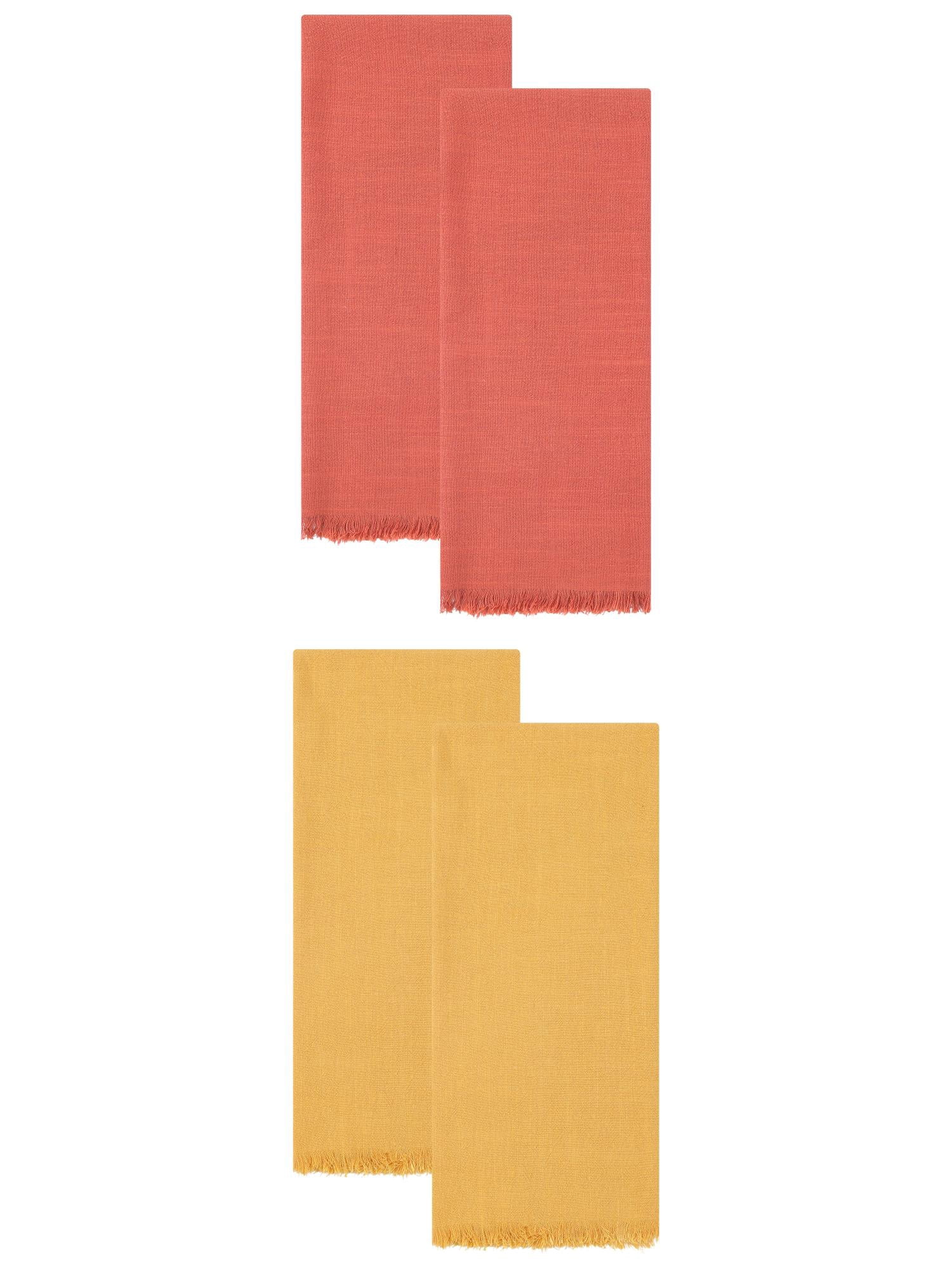 Unique Bargains Cotton Linen Absorbent Soft Kitchen Towels 4 Pack Yellow/Orange 18" x 18"