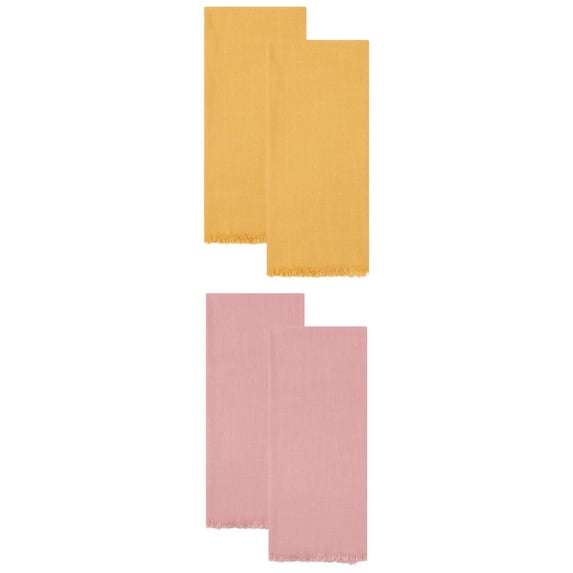 Unique Bargains Cotton Linen Absorbent Soft Kitchen Towels 4 Pack Yellow/Pink 18" x 18"