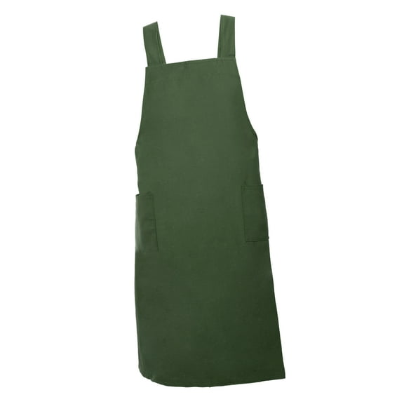 Unique Bargains Cotton Linen Apron Cross Back Apron with Pockets Cooking Aprons Dress for Women for Baking Dark Green