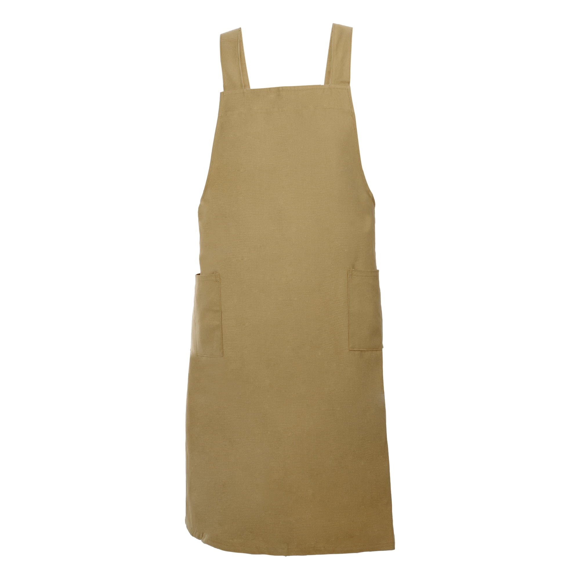 Unique Bargains Cotton Linen Apron Cross Back Apron with Pockets Yellow
