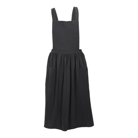 Unique Bargains Cotton Linen Cross Back Apron with Pockets Gray
