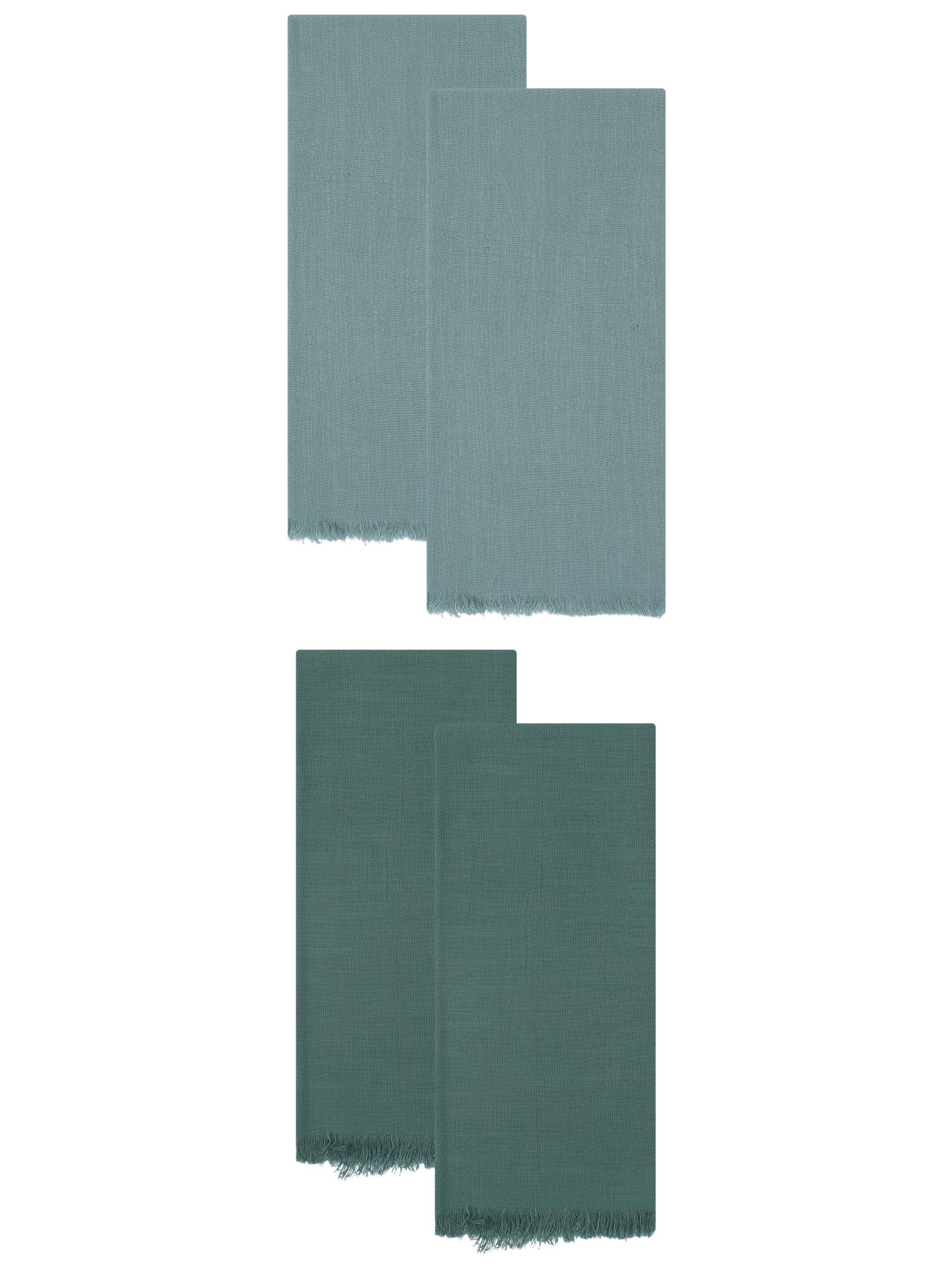 Unique Bargains Cotton Linen Kitchen Towels 4 Pack Dark Green/Light Green 18" x 18"