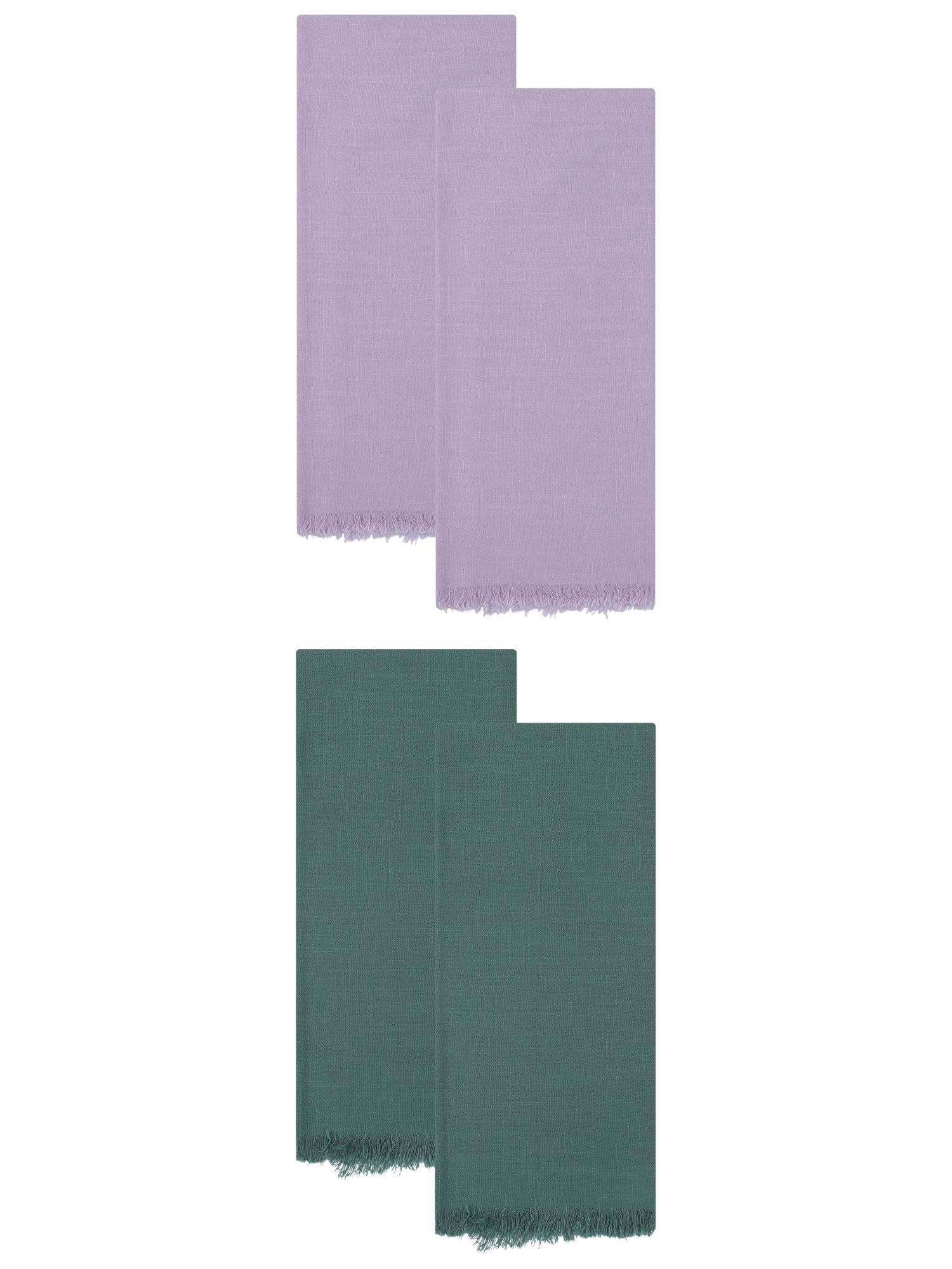 Unique Bargains Cotton Linen Kitchen Towels 4 Pack Dark Green/Light Purple 18" x 18"