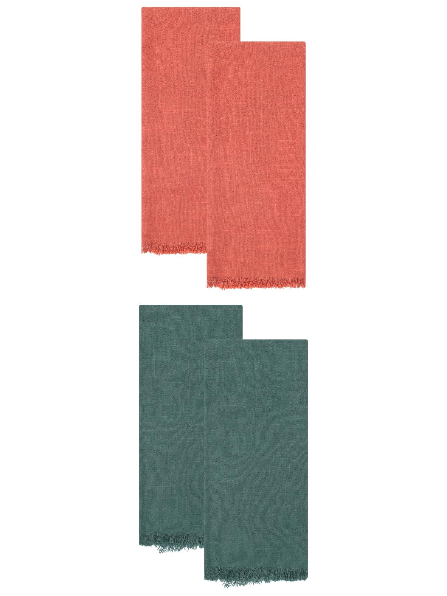 Unique Bargains Cotton Linen Kitchen Towels 4 Pack Dark Green/Orange 18" x 18"