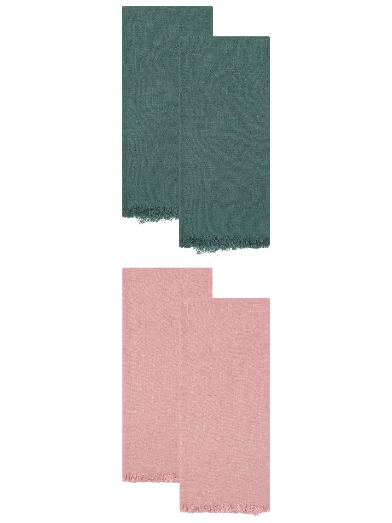 Unique Bargains Cotton Linen Kitchen Towels 4 Pack Dark Green/Pink 18" x 18"