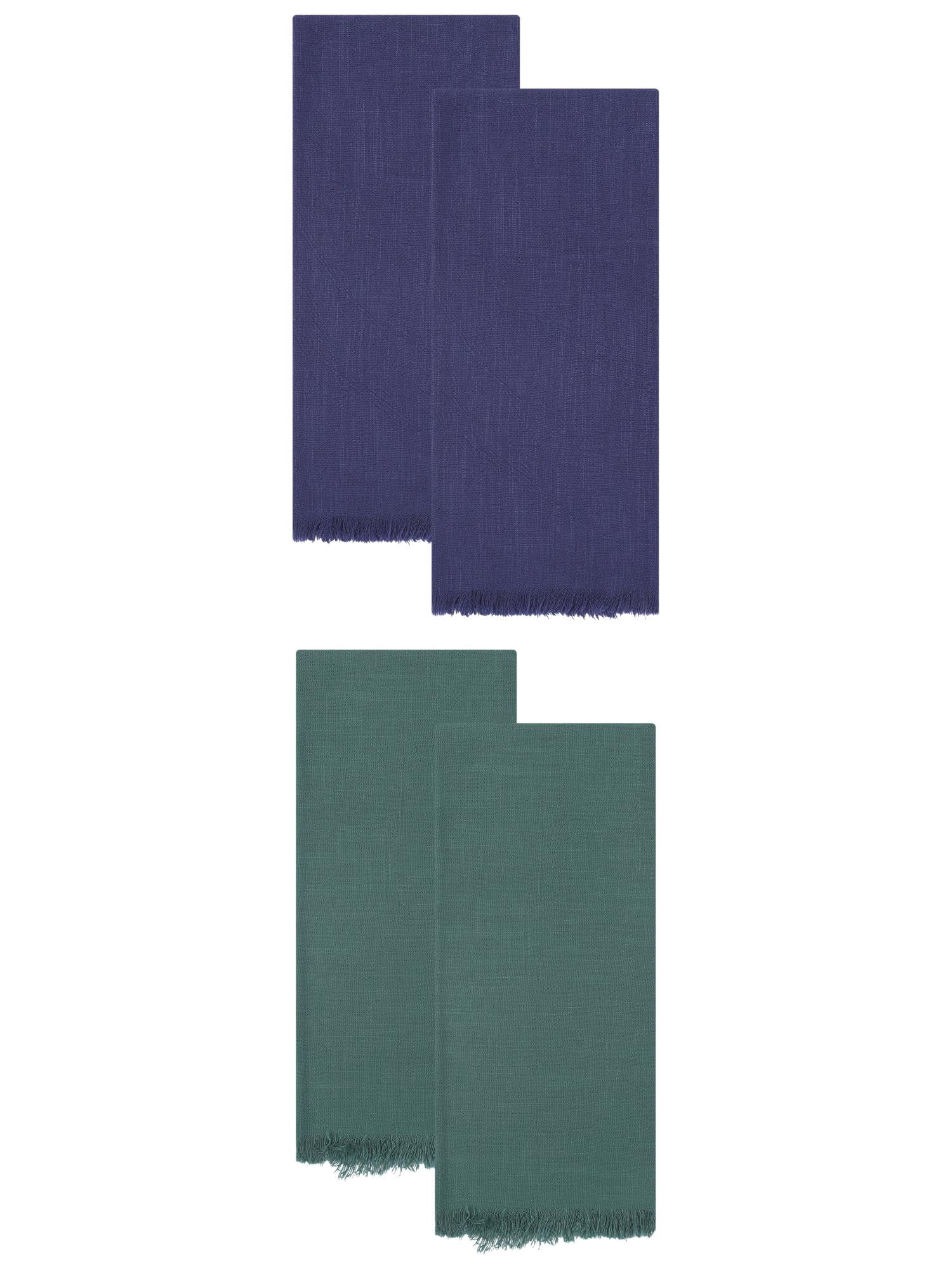 Unique Bargains Cotton Linen Kitchen Towels 4 Pack Dark Green/Royal Blue 18" x 18"