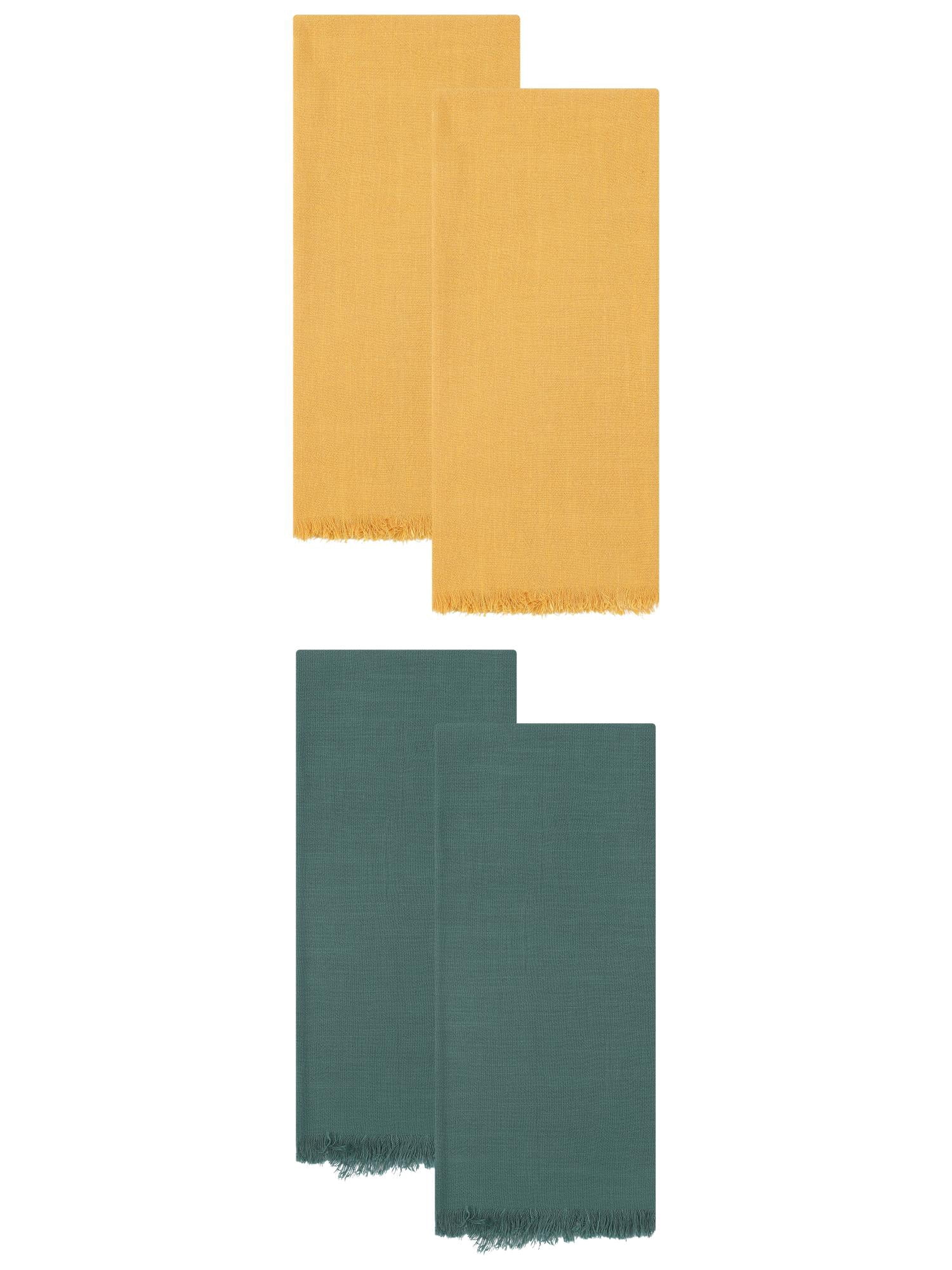Unique Bargains Cotton Linen Kitchen Towels 4 Pack Dark Green/Yellow 18" x 18"
