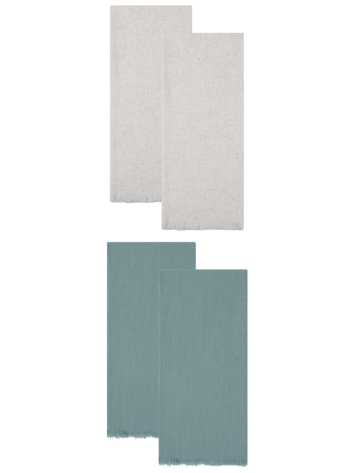 Unique Bargains Cotton Linen Kitchen Towels 4 Pack Light Green/Apricot 18" x 18"