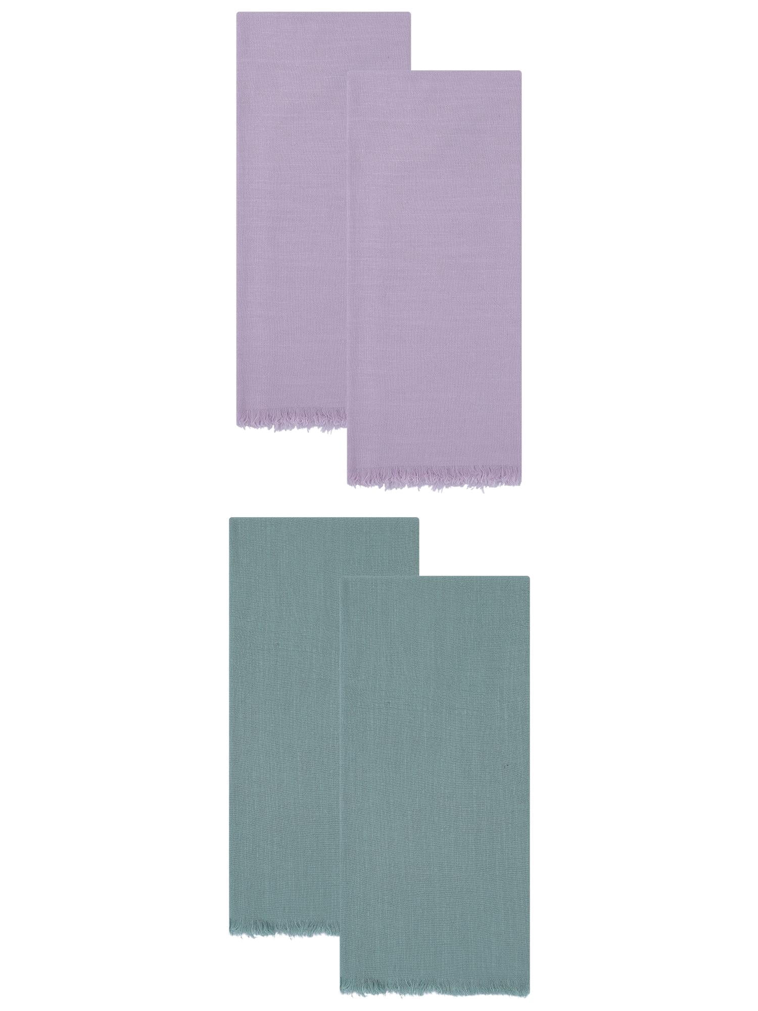 Unique Bargains Cotton Linen Kitchen Towels 4 Pack Light Green/Light Purple 18" x 18"