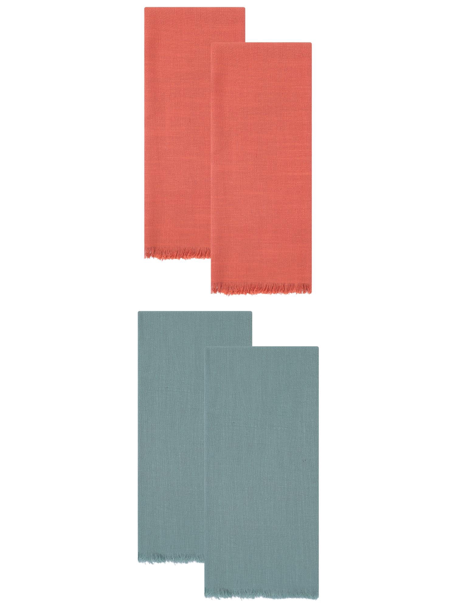 Unique Bargains Cotton Linen Kitchen Towels 4 Pack Light Green/Orange 18" x 18"