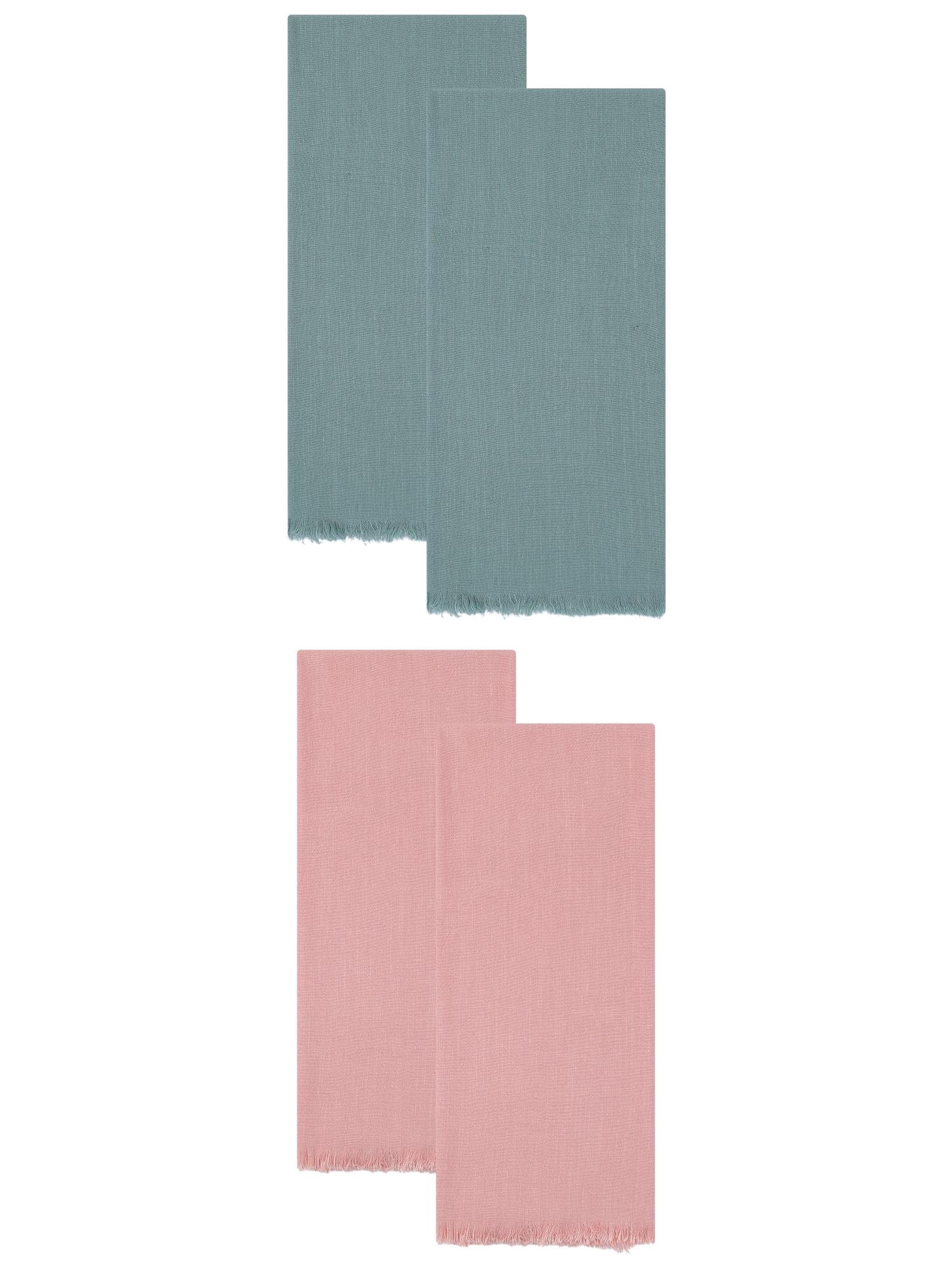 Unique Bargains Cotton Linen Kitchen Towels 4 Pack Light Green/Pink 18" x 18"