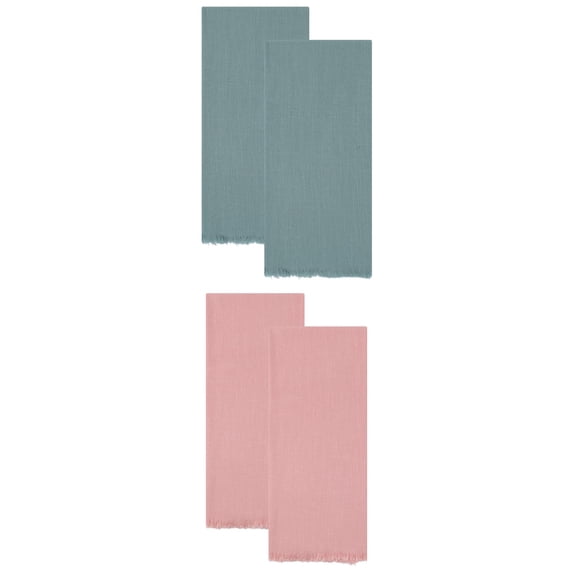 Unique Bargains Cotton Linen Kitchen Towels 4 Pack Light Green/Pink 18" x 18"