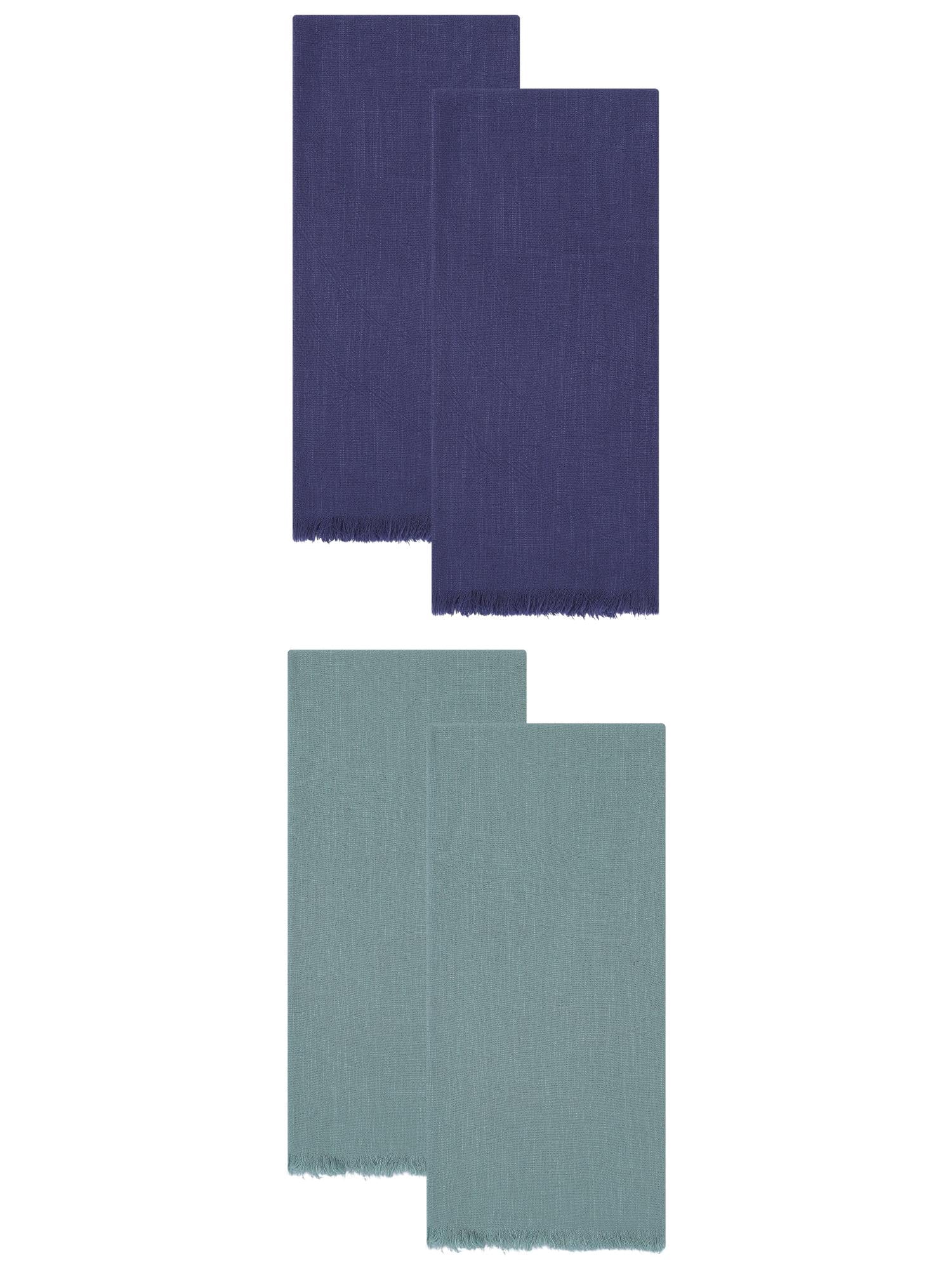 Unique Bargains Cotton Linen Kitchen Towels 4 Pack Light Green/Royal Blue 18" x 18"
