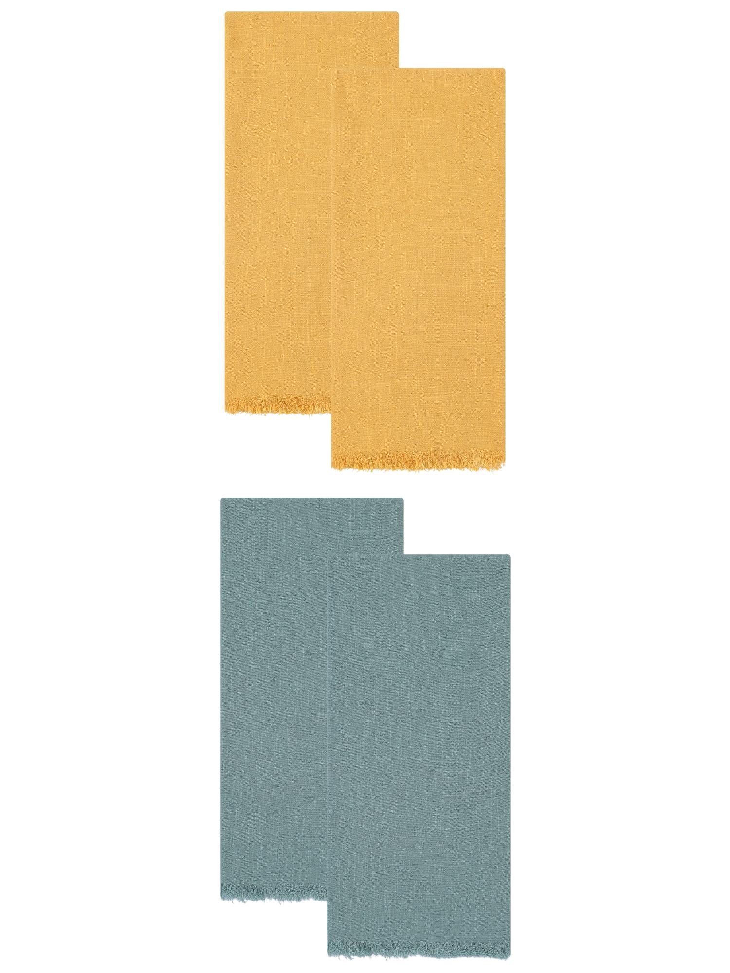 Unique Bargains Cotton Linen Kitchen Towels 4 Pack Light Green/Yellow 18" x 18"