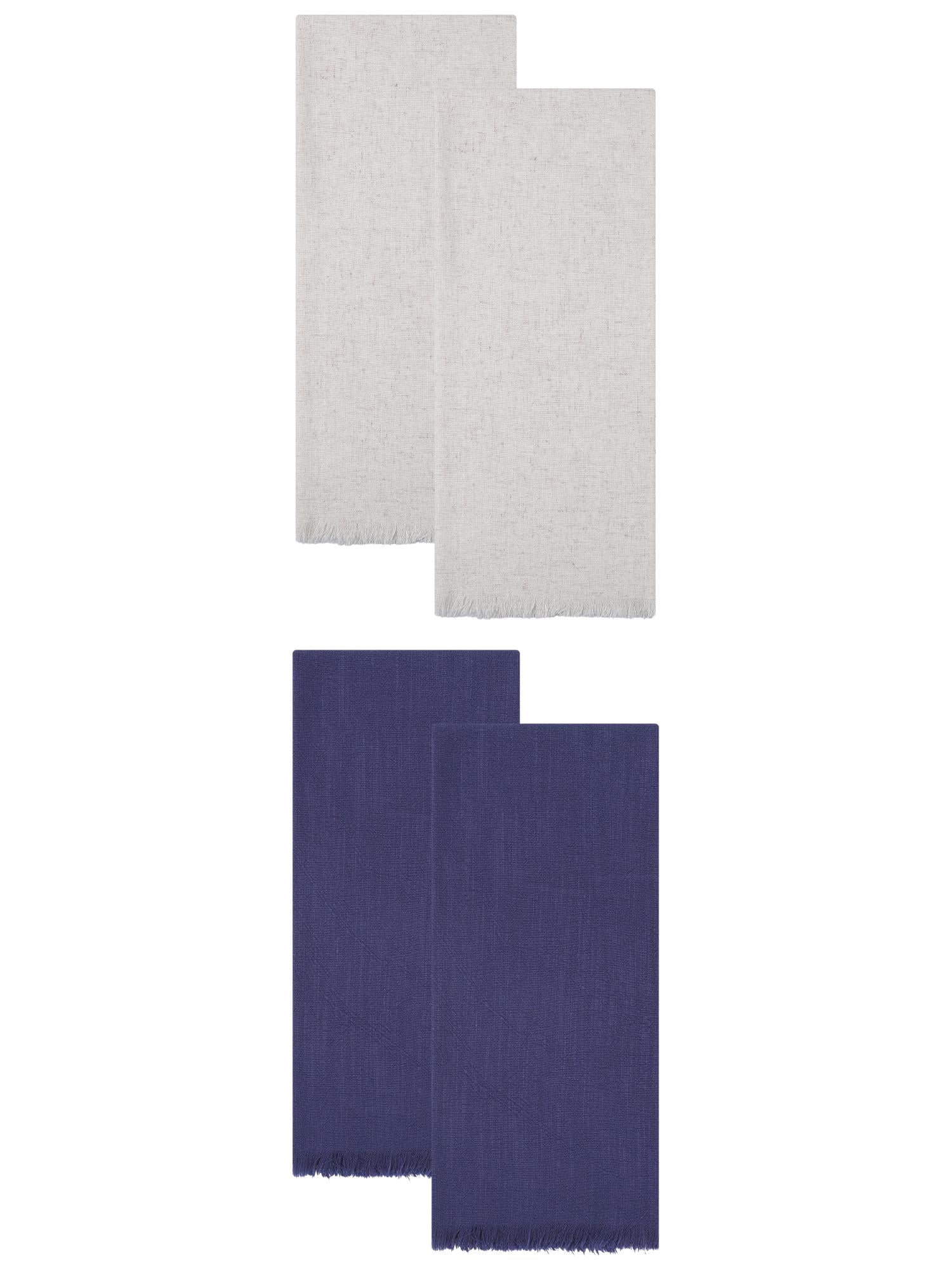 Unique Bargains Cotton Linen Kitchen Towels 4 Pack Royal Blue/Apricot 18" x 18"