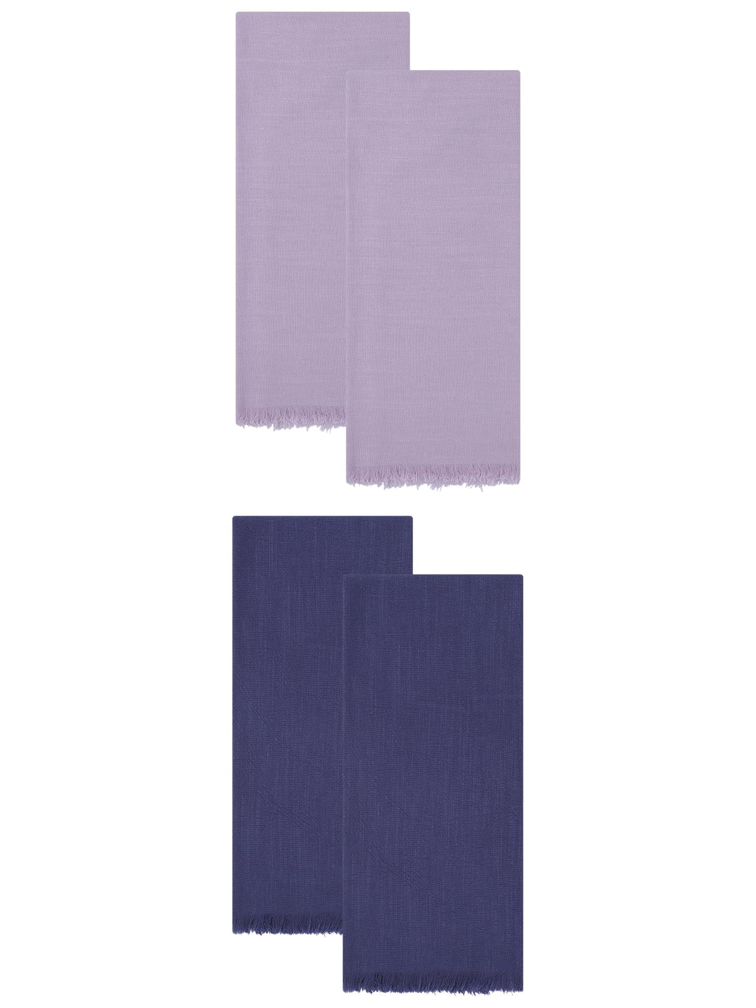 Unique Bargains Cotton Linen Kitchen Towels 4 Pack Royal Blue/Light Purple 18" x 18"