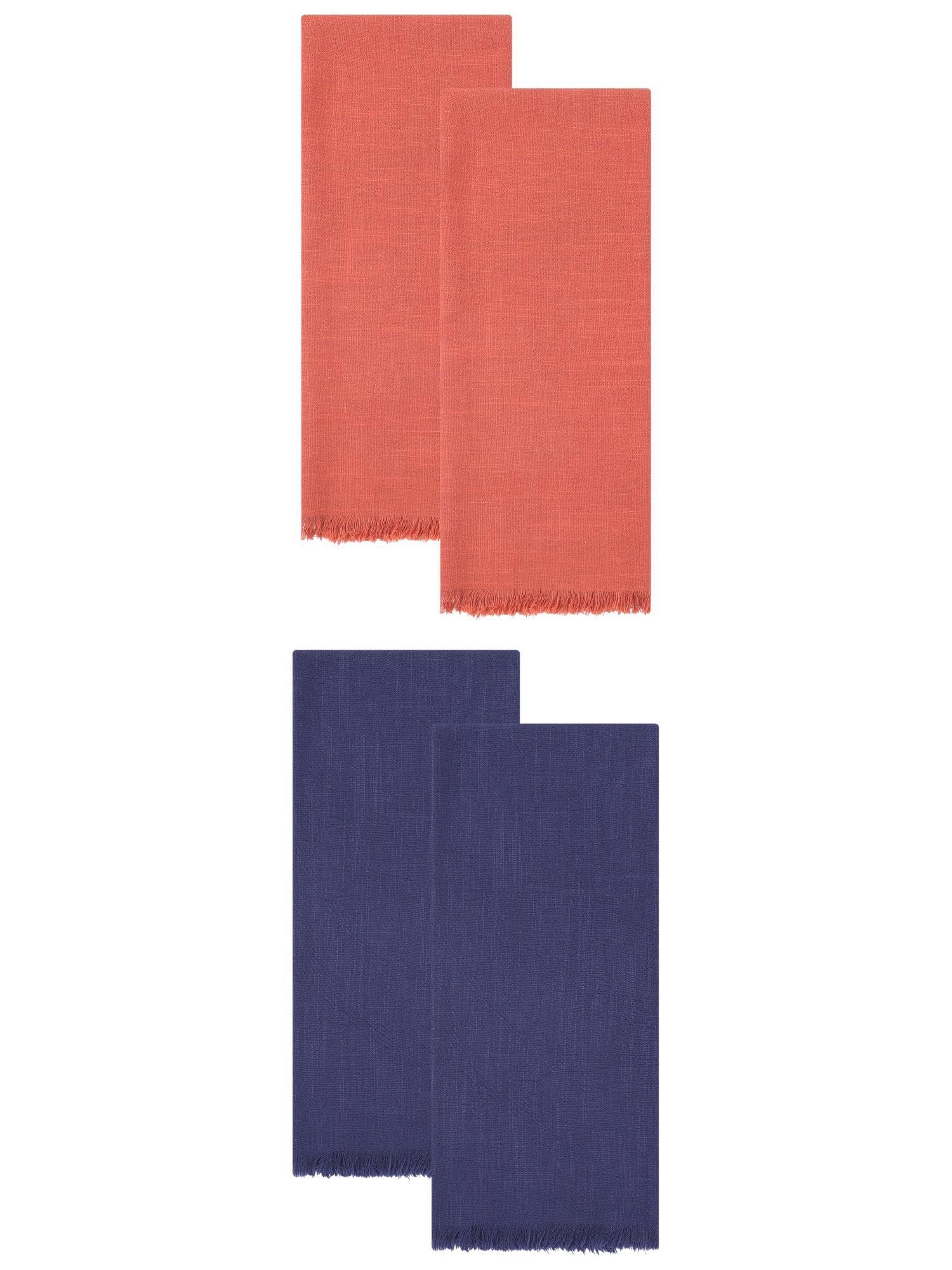 Unique Bargains Cotton Linen Kitchen Towels 4 Pack Royal Blue/Orange 18" x 18"