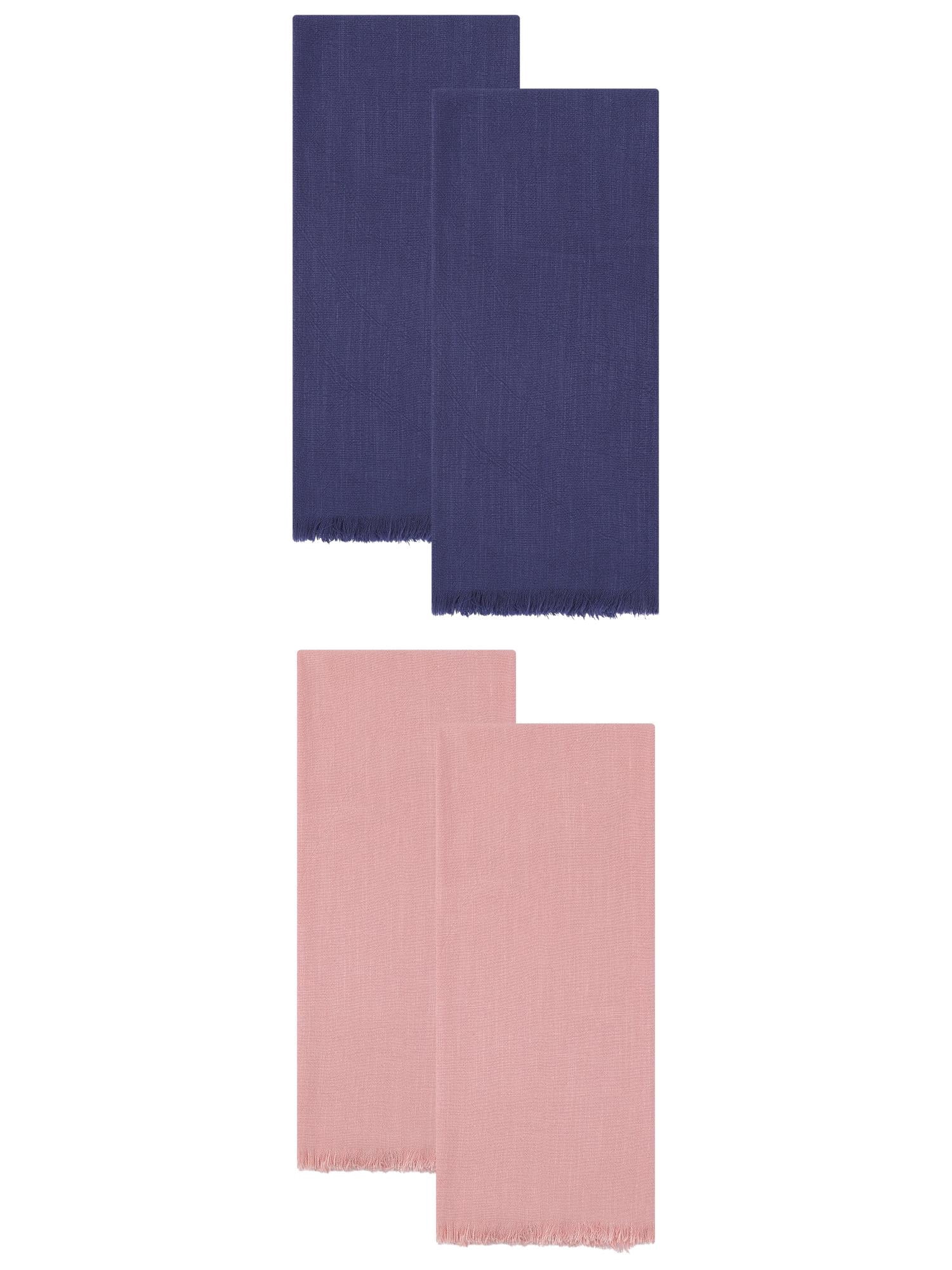 Unique Bargains Cotton Linen Kitchen Towels 4 Pack Royal Blue/Pink 18" x 18"