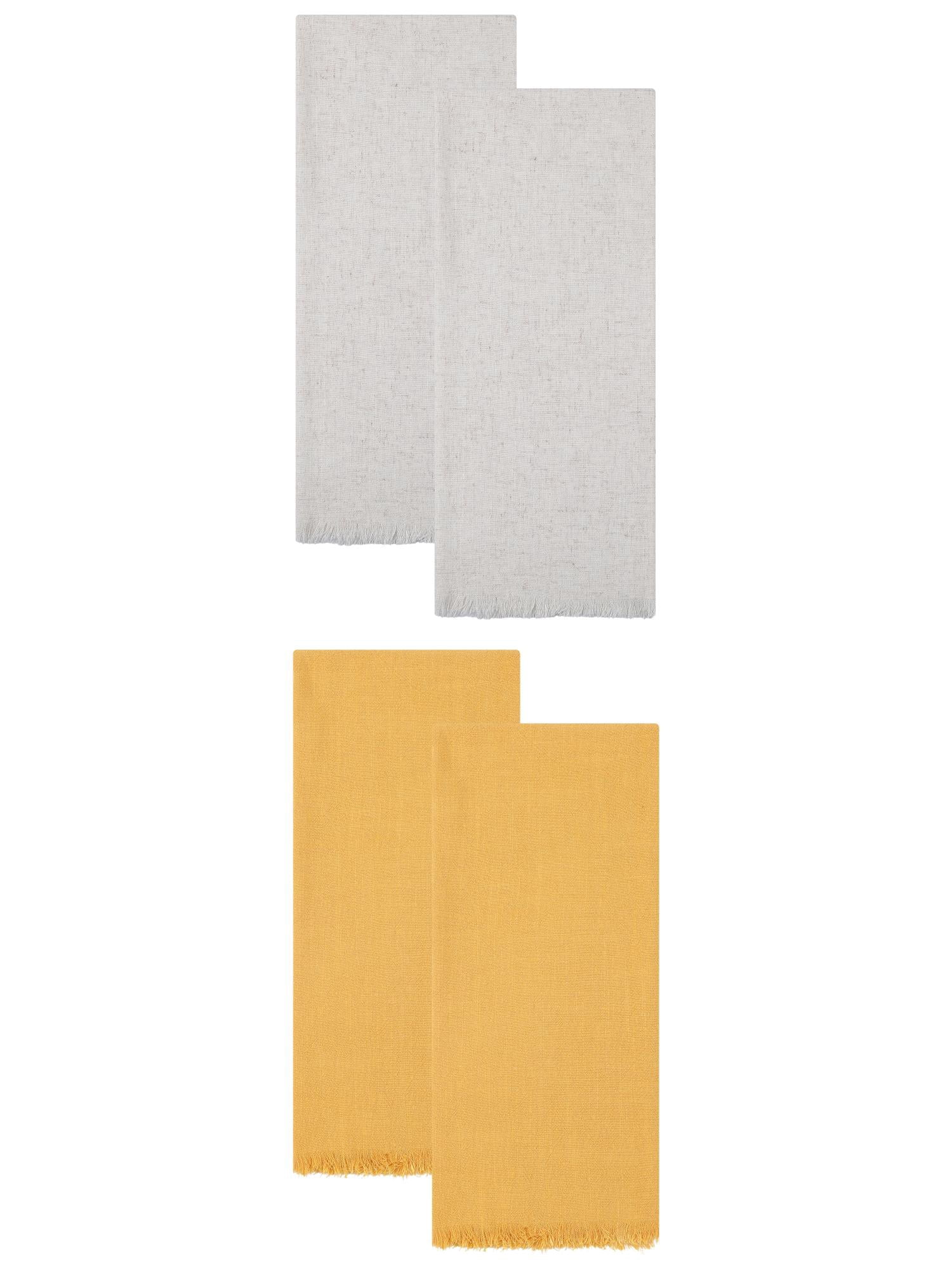 Unique Bargains Cotton Linen Kitchen Towels 4 Pack Yellow/Apricot 18" x 18"