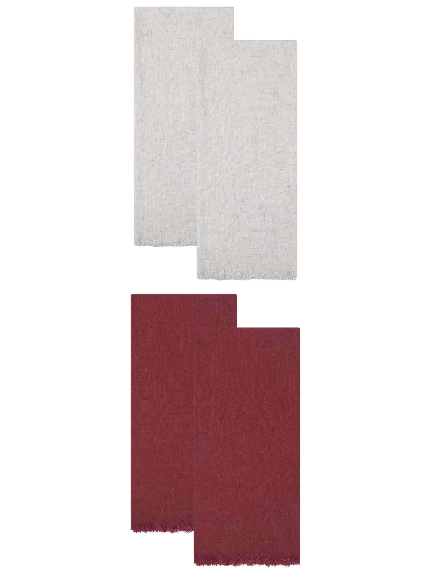 Unique Bargains Cotton Linen Kitchen Towels Claret 4 Pack Claret/Apricot 18" x 18"