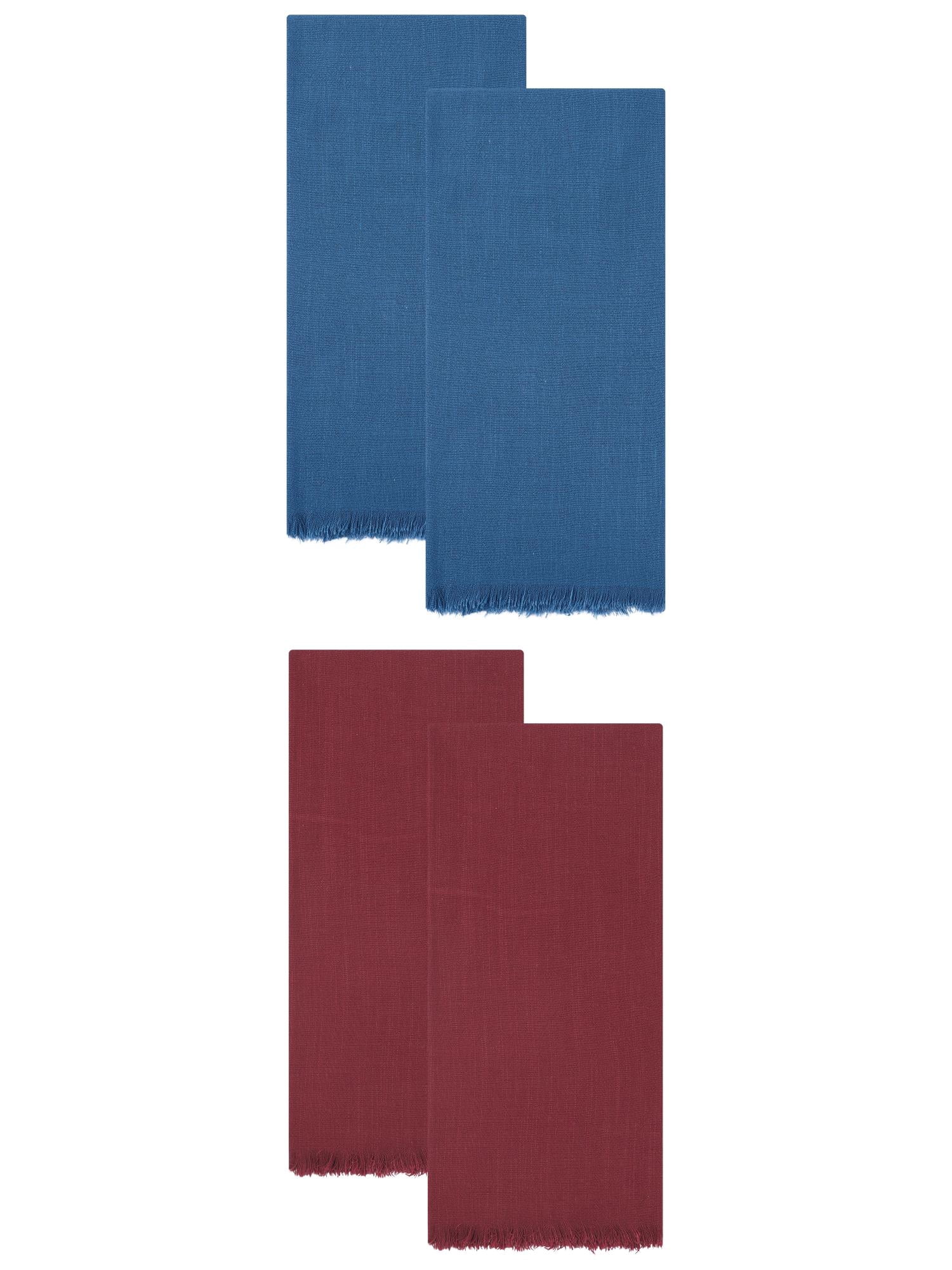 Unique Bargains Cotton Linen Kitchen Towels Claret 4 Pack Claret/Blue 18" x 18"
