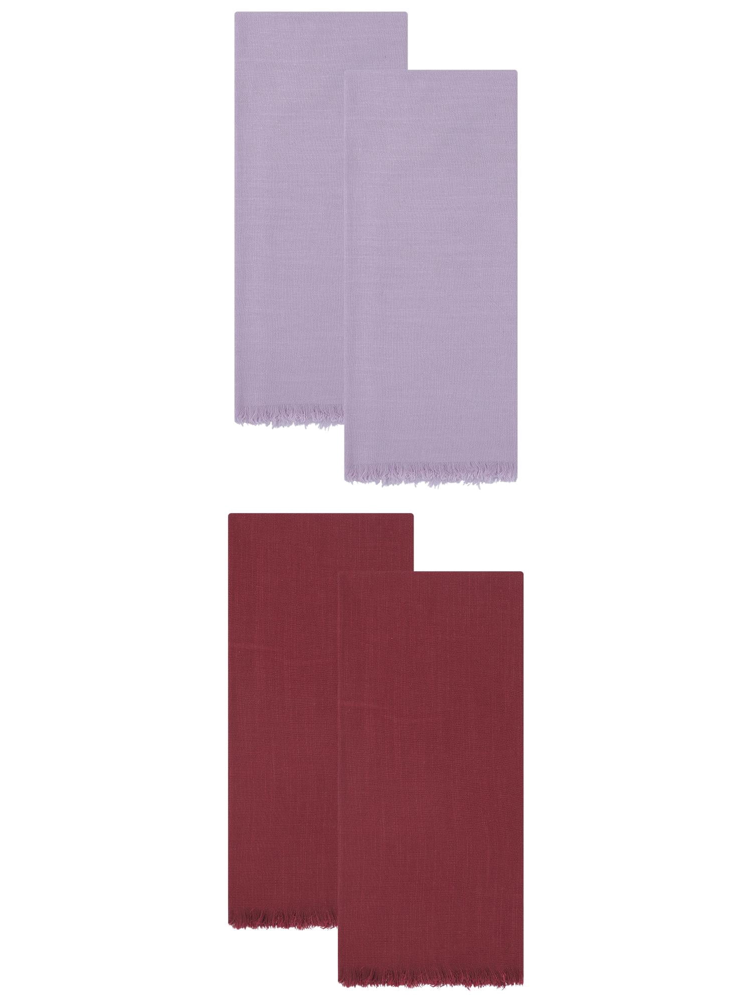Unique Bargains Cotton Linen Kitchen Towels Claret 4 Pack Claret/Light Purple 18" x 18"