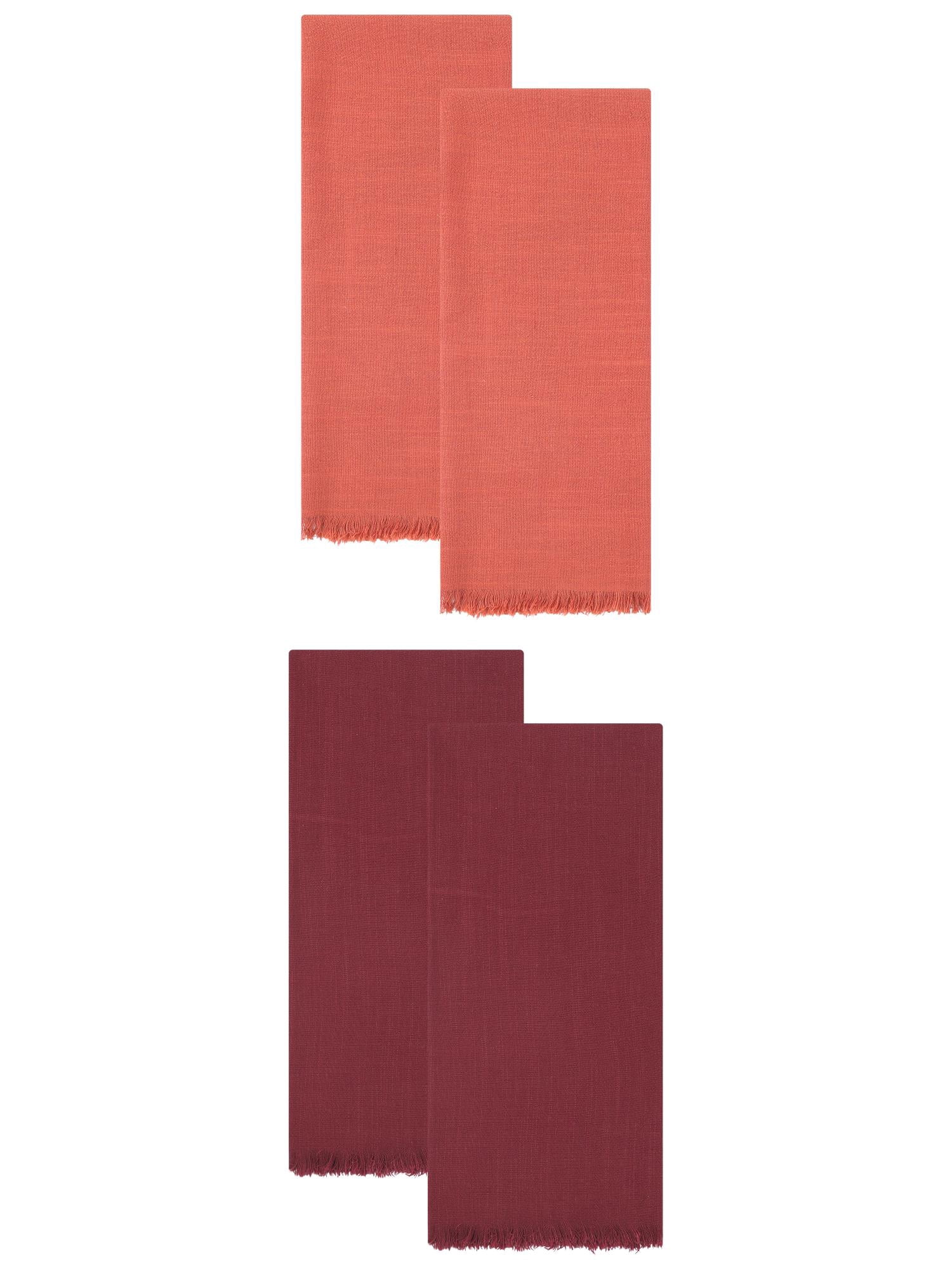 Unique Bargains Cotton Linen Kitchen Towels Claret 4 Pack Claret/Orange 18" x 18"
