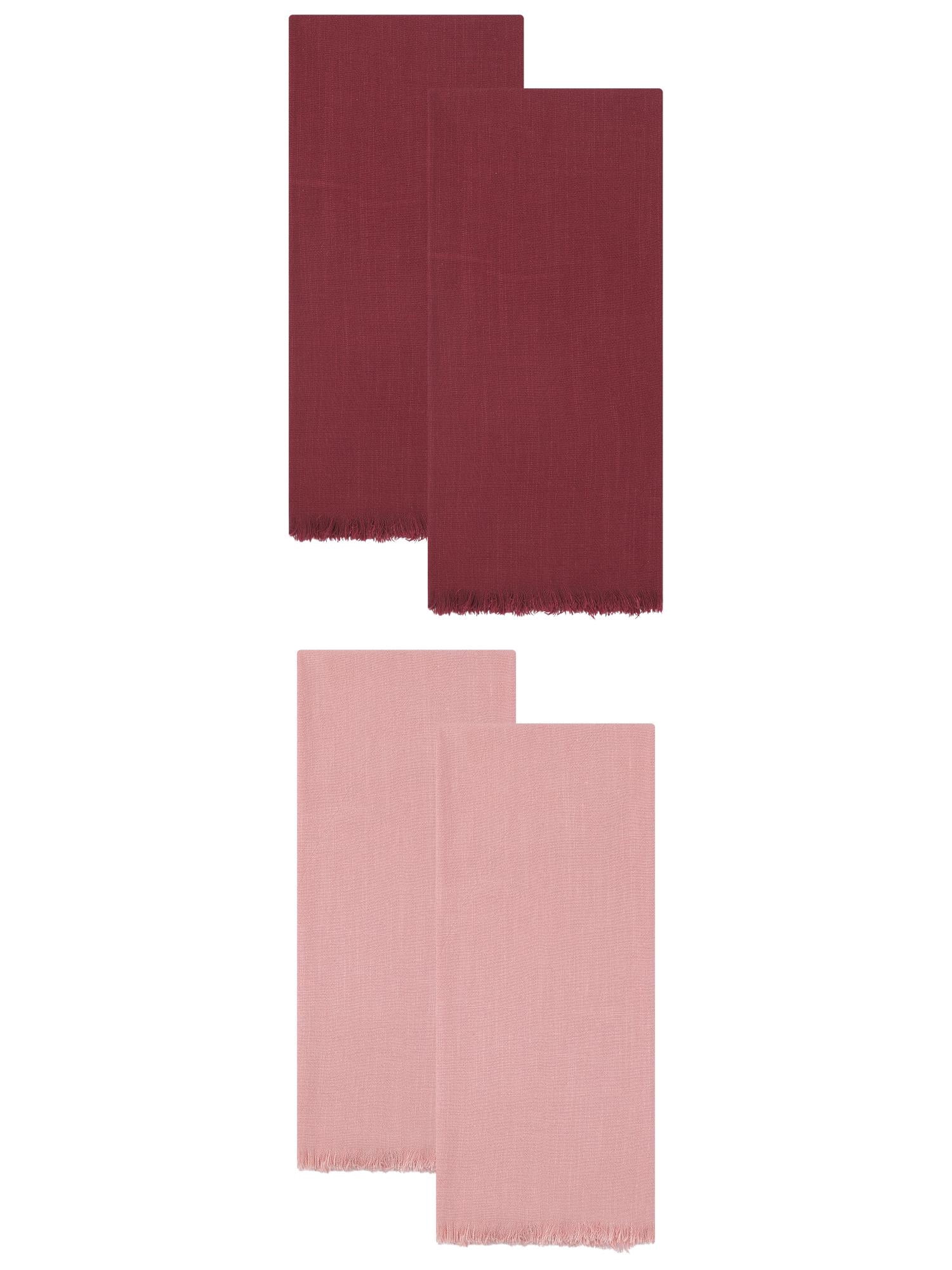 Unique Bargains Cotton Linen Kitchen Towels Claret 4 Pack Claret/Pink 18" x 18"