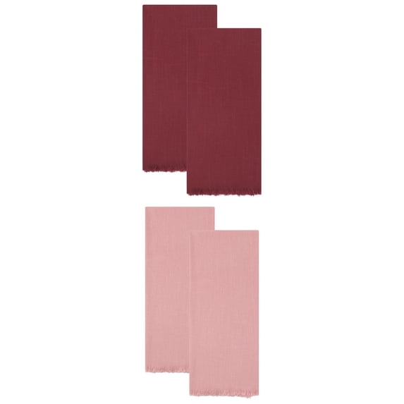 Unique Bargains Cotton Linen Kitchen Towels Claret 4 Pack Claret/Pink 18" x 18"
