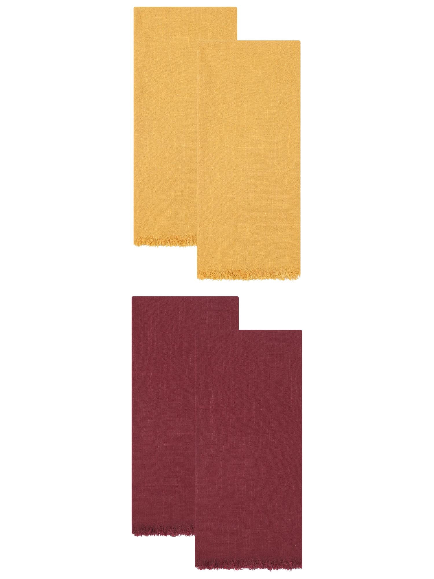 Unique Bargains Cotton Linen Kitchen Towels Claret 4 Pack Claret/Yellow 18" x 18"