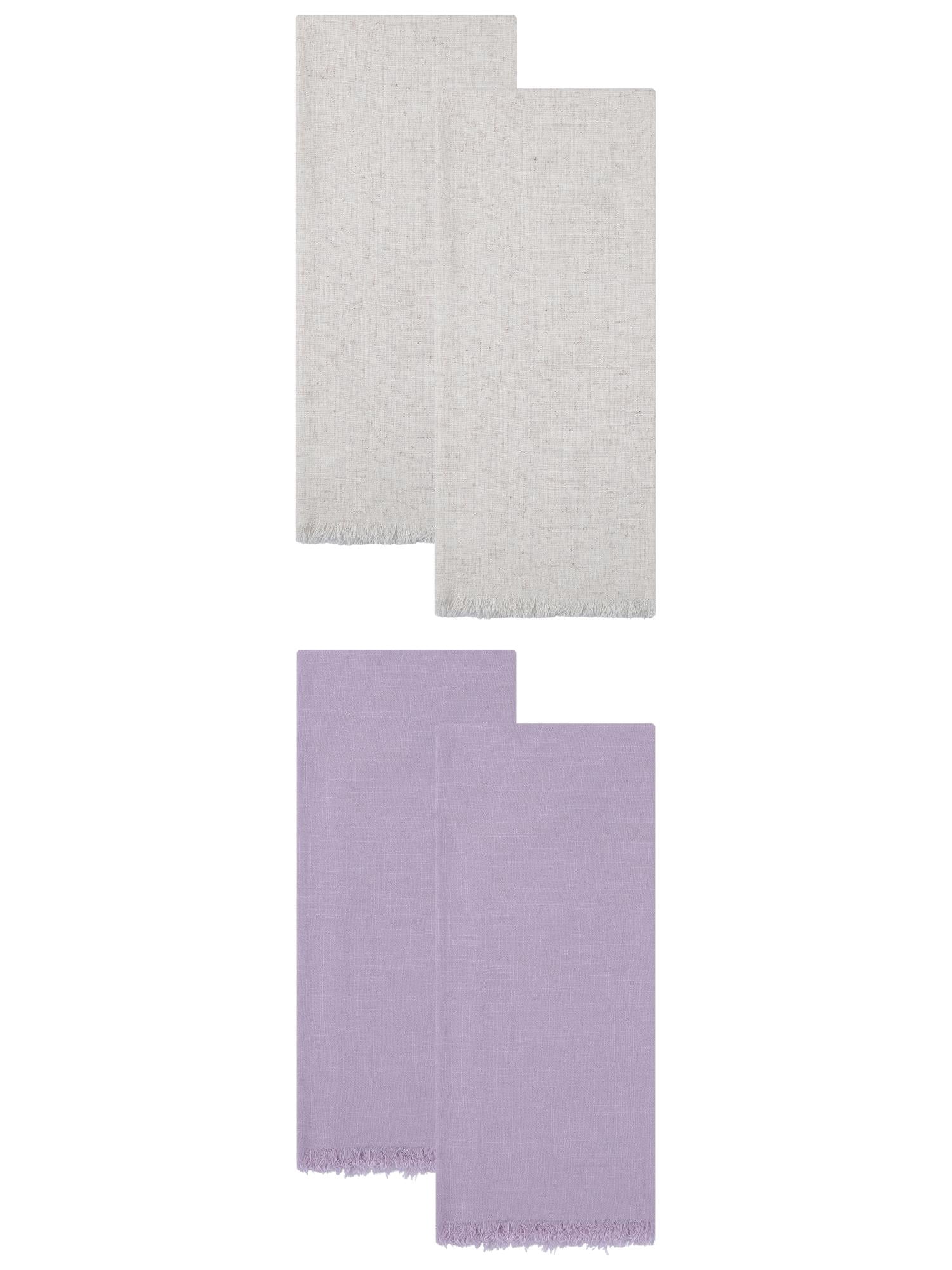 Unique Bargains Cotton Linen Kitchen Towels Claret 4 Pack Light Purple/Apricot 18" x 18"