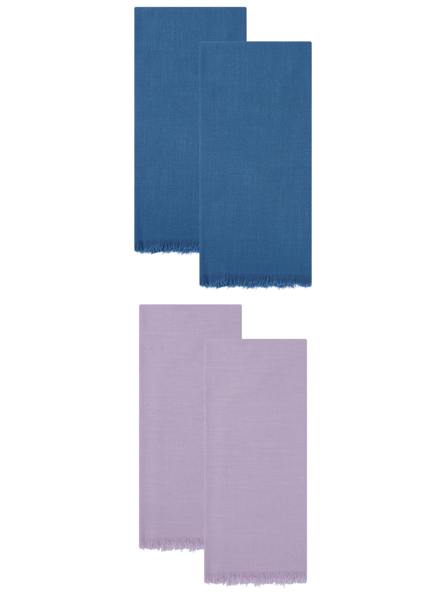 Unique Bargains Cotton Linen Kitchen Towels Claret 4 Pack Light Purple/Blue 18" x 18"