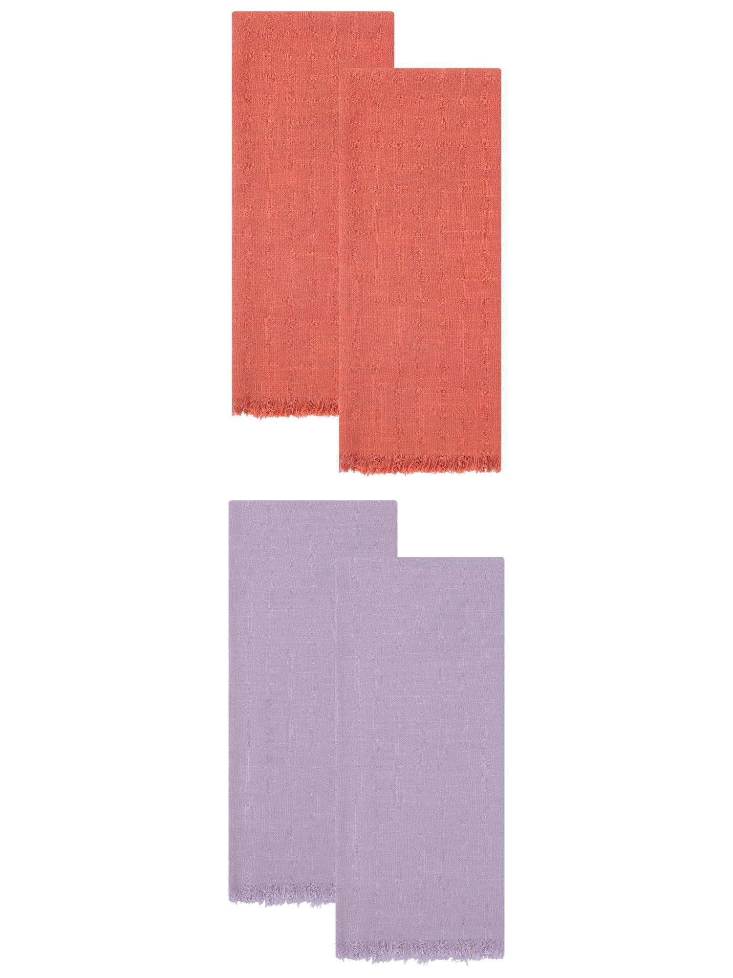 Unique Bargains Cotton Linen Kitchen Towels Claret 4 Pack Light Purple/Orange 18" x 18"
