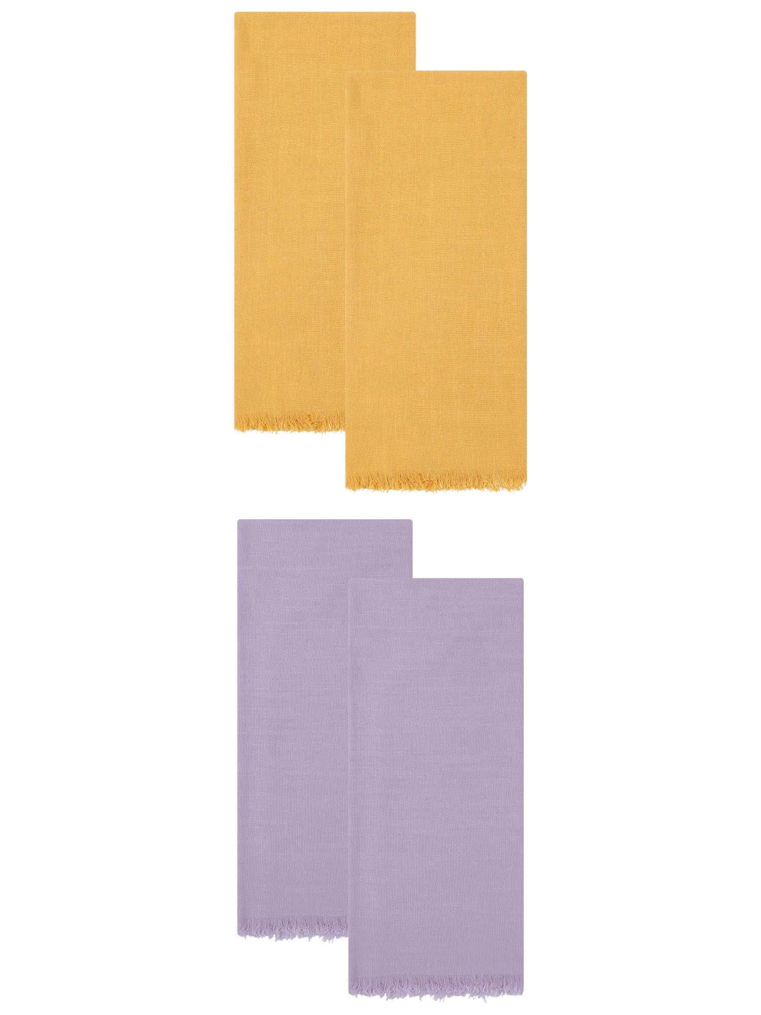 Unique Bargains Cotton Linen Kitchen Towels Claret 4 Pack Light Purple/Yellow 18" x 18"