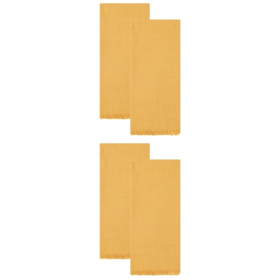 Unique Bargains Cotton Linen Quick Dry Kitchen Towels 4 Pack Yellow 18" x 18"